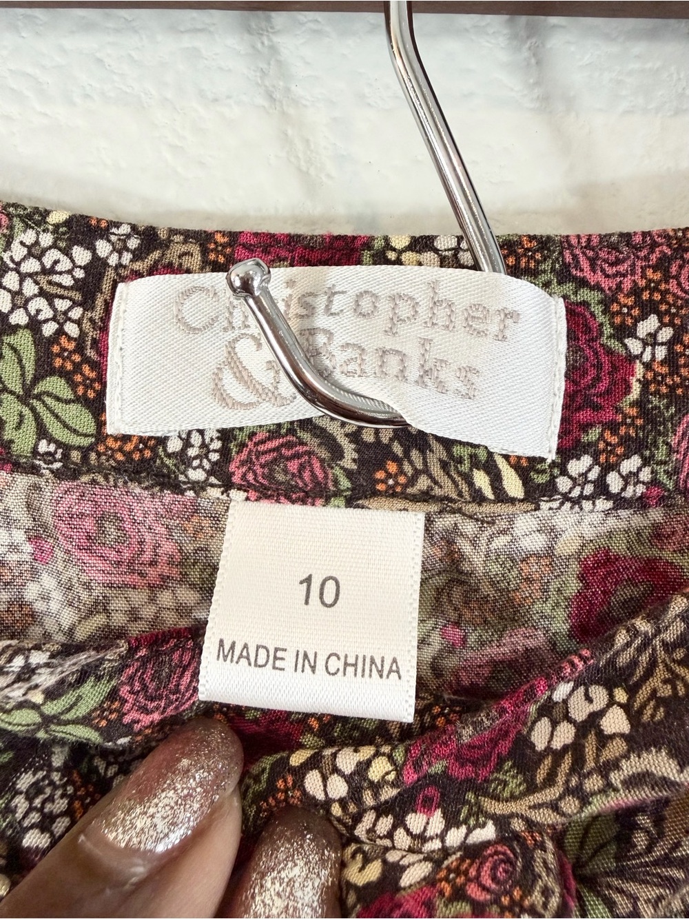 Christopher & Banks Midi Skirt Size 10 Button Front Black Red Floral Modest - Picture 4 of 8